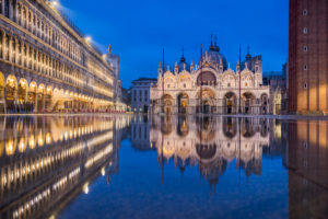 Piazza San Marco in Venice, Italy during Acqua Alta flooding Piazza San Marco in Venice, Italy during Acqua Alta flooding